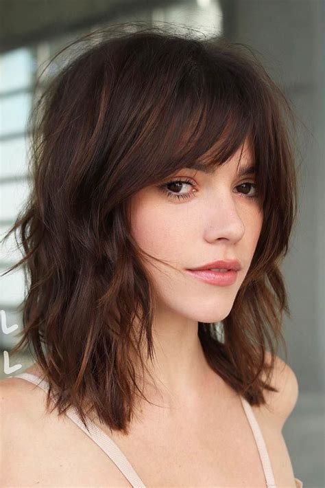 cute medium length hairstyles with bangs|More.